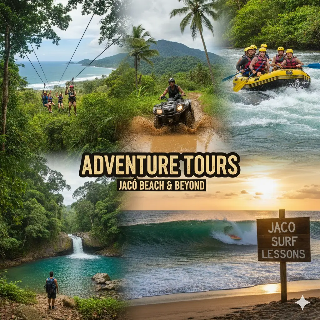 Whitewater rafting, zip-lines, canyoning and more high-adrenaline adventures across Los Suenos and Jaco Beach.